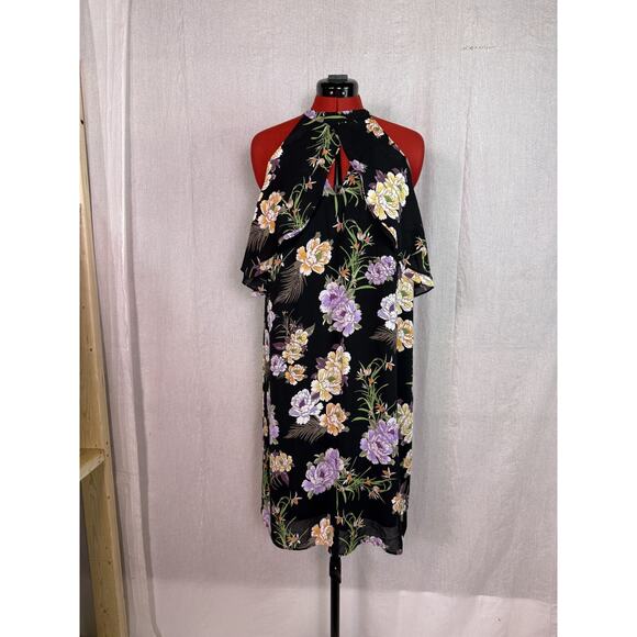 Truth And Fable Women’s Black Floral Shoulder Frill Dress Size XL E125 - Picture 1 of 10